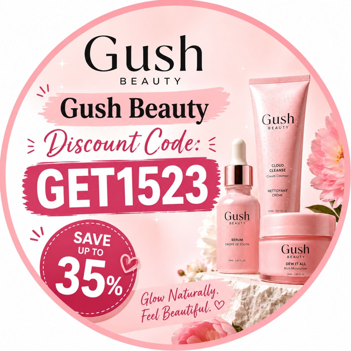 Gush Beauty discount code: GET1523 – claim up to 35% off podcast artwork
