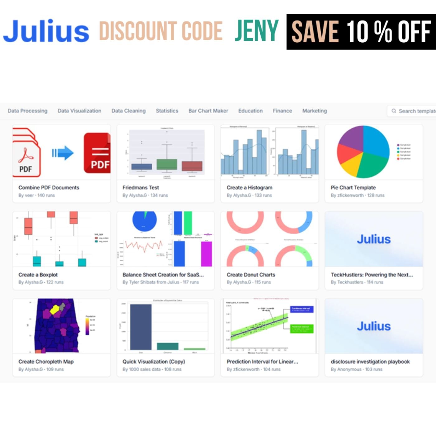 Julius ai Coupon Code JENY - Extra 10% OFF all plans