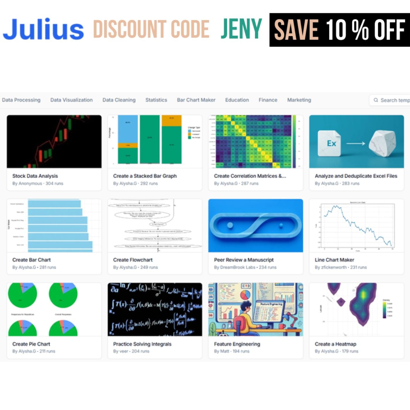 Julius AI Promo Code JENY - Best AI Analytics Savings Code - 2026 (Save up to $500)