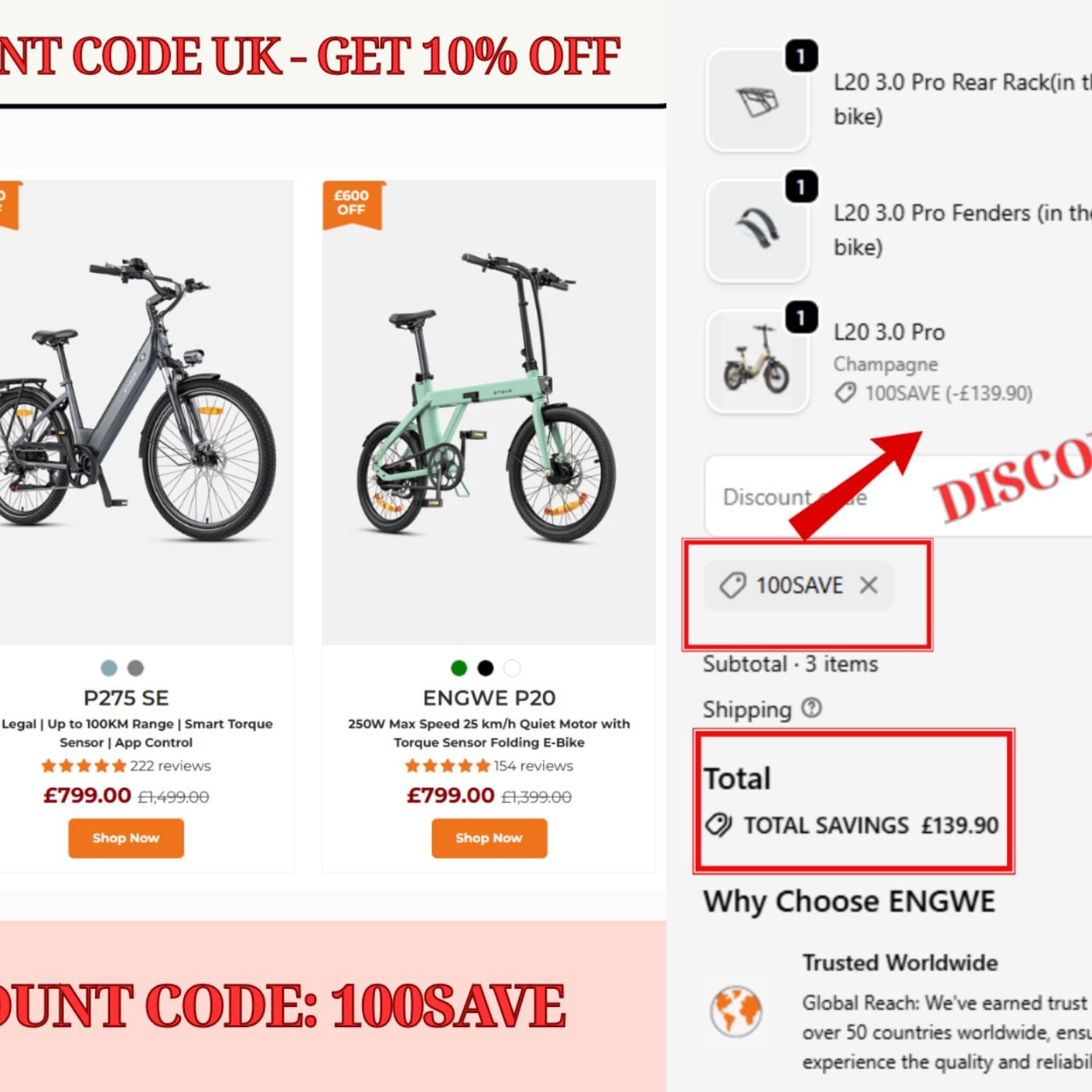 Engwe discount code UK: 100SAVE - Get 10% OFF