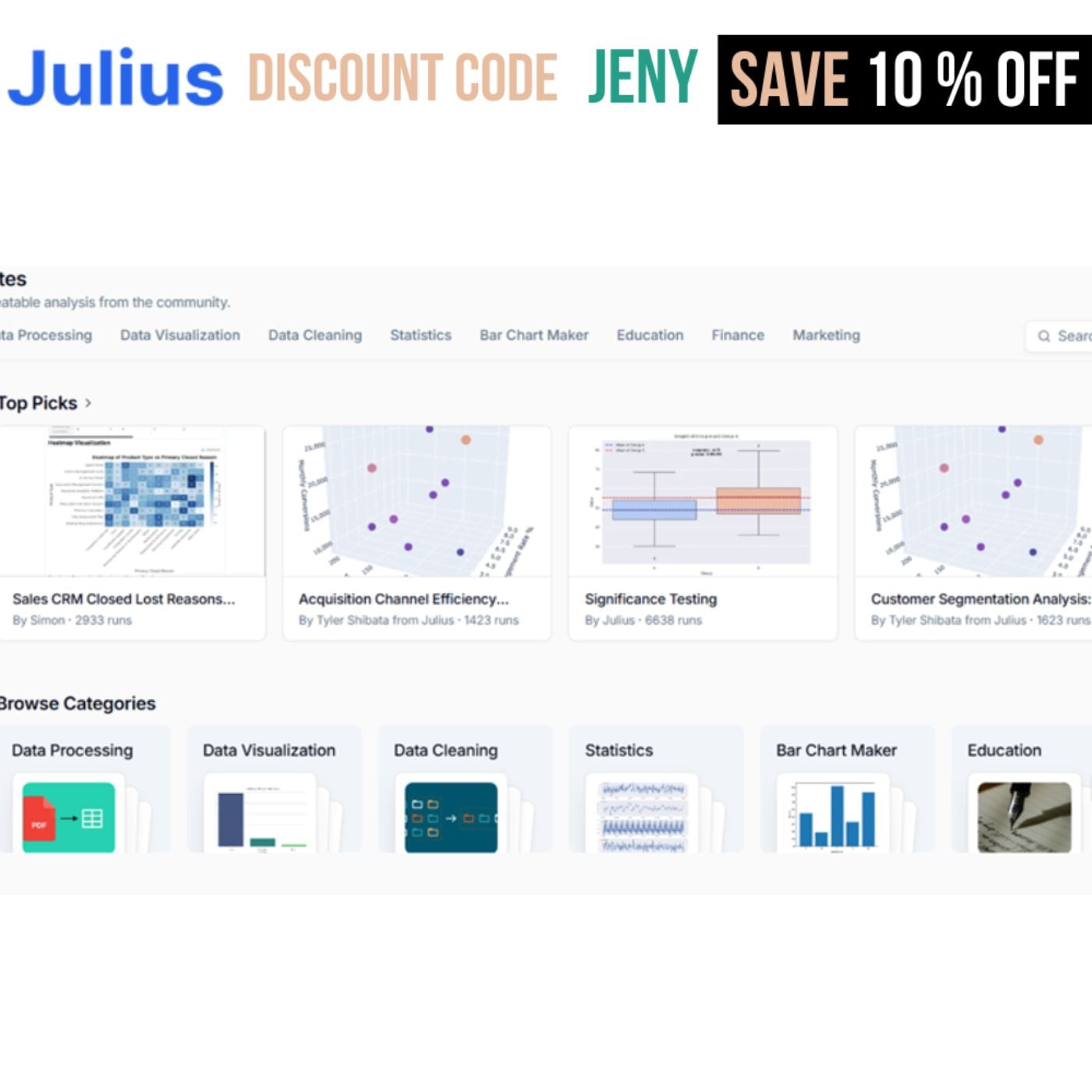 (2026) Julius AI Promo Code JENY - Best Extra 10% OFF AI Platform  (Save up to $500)