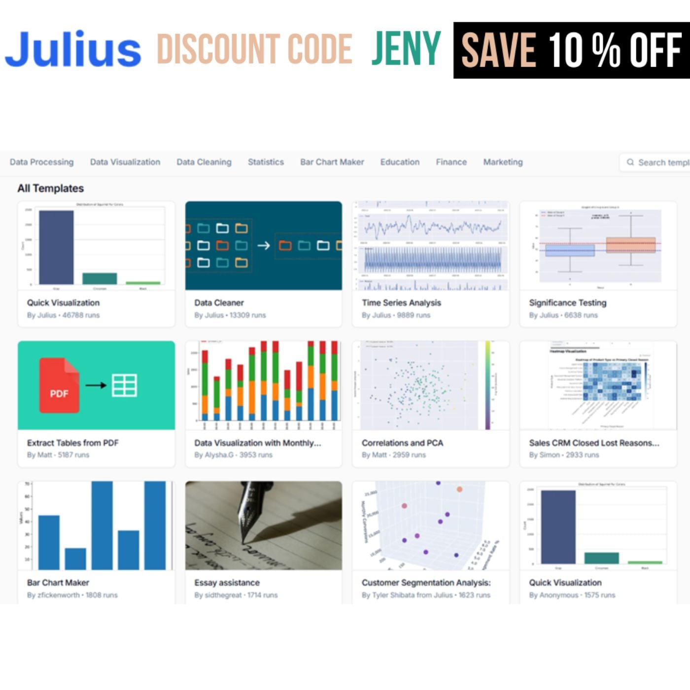 Julius ai Promo Code JENY - Extra 10% OFF sitewise