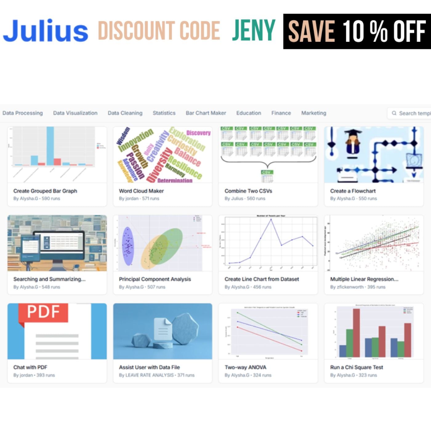 Julius AI Promo Code JENY - AI Visualization Platform Discount 2026 - (Save up to $500 all plans)