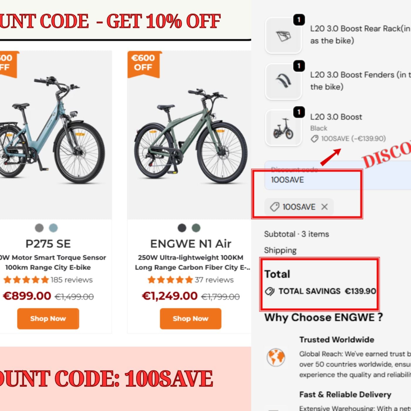 Engwe discount code EU: 100SAVE - Get 10% OFF
